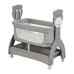 Babyhug Wooden Cradle with Mosquito Net - Grey| Swing Lock & Wheels| Safe & Durable Baby Cot with Storage| Smooth Rocking| Spacious Sleeping Area| Bassinet| Suitable for Newborn