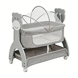 Babyhug Wooden Cradle with Mosquito Net - Grey| Swing Lock & Wheels| Safe & Durable Baby Cot with Storage| Smooth Rocking| Spacious Sleeping Area| Bassinet| Suitable for Newborn