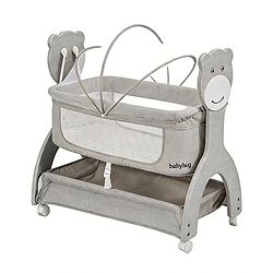 Babyhug Wooden Cradle with Mosquito Net - Grey| Swing Lock & Wheels| Safe & Durable Baby Cot with Storage| Smooth Rocking| Spacious Sleeping Area| Bassinet| Suitable for Newborn