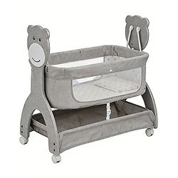 Babyhug Wooden Cradle with Mosquito Net - Grey| Swing Lock & Wheels| Safe & Durable Baby Cot with Storage| Smooth Rocking| Spacious Sleeping Area| Bassinet| Suitable for Newborn