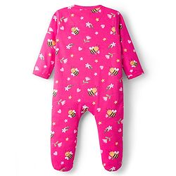 Babyhug Cotton Knit Full Sleeves Footed Sleepsuit With Floral Print - Pink