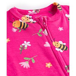 Babyhug Cotton Knit Full Sleeves Footed Sleepsuit With Floral Print - Pink