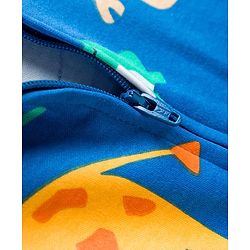 Babyhug Cotton Knit Full Sleeves Footed Sleepsuit With Animal Print - Blue