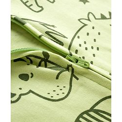 Babyhug Cotton Knit Full Sleeves Footed Sleepsuit With Animal Print - Green