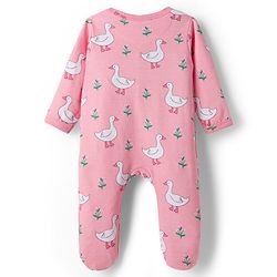 Babyhug Cotton Knit Full Sleeves Footed Sleepsuit With Bird Print - Pink
