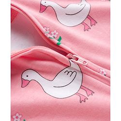Babyhug Cotton Knit Full Sleeves Footed Sleepsuit With Bird Print - Pink