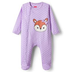 Babyhug Cotton Knit Full Sleeves Footed Sleepsuit With Animal Print - Lavender