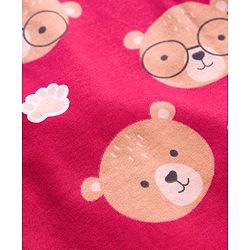Babyhug Cotton Knit Full Sleeves Footed Sleepsuit With Animal Print - Maroon