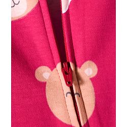 Babyhug Cotton Knit Full Sleeves Footed Sleepsuit With Animal Print - Maroon
