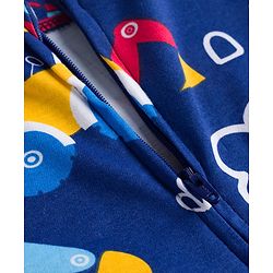 Babyhug Cotton Knit Full Sleeves Footed Sleepsuit With Vehicle Print - Navy Blue