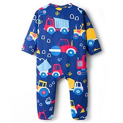Babyhug Cotton Knit Full Sleeves Footed Sleepsuit With Vehicle Print - Navy Blue