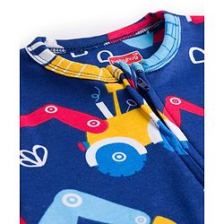 Babyhug Cotton Knit Full Sleeves Footed Sleepsuit With Vehicle Print - Navy Blue