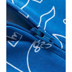 Babyhug Cotton Knit Full Sleeves Footed Sleepsuit With Dino Print - Blue