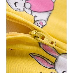 Babyhug Cotton Knit Full Sleeves Footed Sleepsuit With Animal Print - Yellow