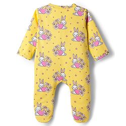 Babyhug Cotton Knit Full Sleeves Footed Sleepsuit With Animal Print - Yellow