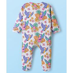 Babyhug Cotton Knit Full Sleeves Footed Sleepsuit With Floral Print - White