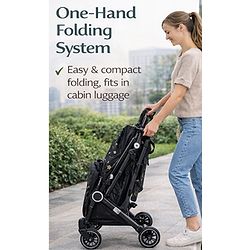 Babyhug Portable Baby Stroller with One-hand Z Compact Fold - Black| Pram for Newborn| Concealed Linked Brake| Swivel Wheels| 5 point Safety Harness| Air Cabin Friendly|