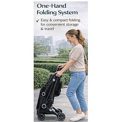 Babyhug Portable Baby Stroller with One-hand Z Compact Fold - Black| Pram for Newborn| Concealed Linked Brake| Swivel Wheels| 5 point Safety Harness| Air Cabin Friendly|