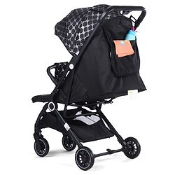 Babyhug Portable Baby Stroller with One-hand Z Compact Fold - Black| Pram for Newborn| Concealed Linked Brake| Swivel Wheels| 5 point Safety Harness| Air Cabin Friendly|