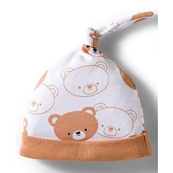 Babyhug 100% Cotton Interlock Knit Full Sleeves Animal Printed Onesies With Leggings & Cap - Brown