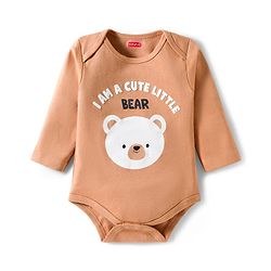 Babyhug 100% Cotton Interlock Knit Full Sleeves Animal Printed Onesies With Leggings & Cap - Brown