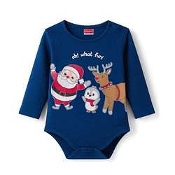 Babyhug 100% Cotton Knit Full Sleeves Onesie With Santa Claus Print - Navy Blue