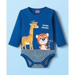 Babyhug 100% Cotton Interlock Knit Full Sleeves Onesies With Animal Print - Navy Blue