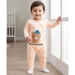 Babyhug 100% Cotton Interlock Knit Full Sleeves Romper With Animal Print - Brown