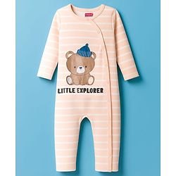 Babyhug 100% Cotton Interlock Knit Full Sleeves Romper With Animal Print - Brown