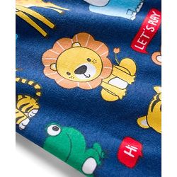 Babyhug Cotton Knit Full Sleeves Footed Sleepsuit With Animal Print - Navy Blue