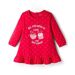 Babyhug Cotton Knit Full Sleeves Nighty With Text Print - Red