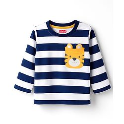 Babyhug 100% Cotton Single Jersey Knit Full Sleeves T-Shirt With Tiger Print - Navy Blue