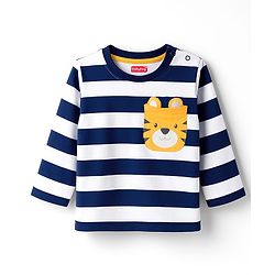 Babyhug 100% Cotton Single Jersey Knit Full Sleeves T-Shirt With Tiger Print - Navy Blue