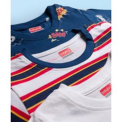 Babyhug 100% Cotton Full Sleeves T-Shirt With Text Print Pack Of 3 - White Navy Blue & Red