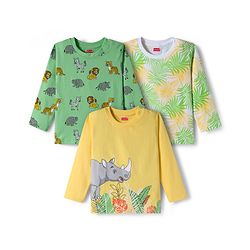 Babyhug 100% Cotton Single Jersey Knit Full Sleeves T-Shirt With Animal Print Pack Of 3 - Yellow Light Green & White