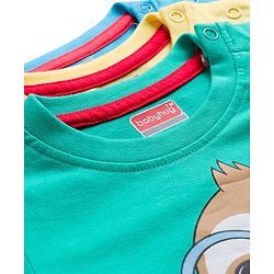 Babyhug 100% Cotton Single Jersey Knit T-Shirt With Animal Print Pack Of 3 - Light Blue Aqua & Yellow