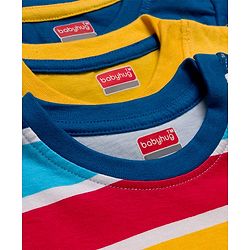 Babyhug 100% Cotton Knit Full Sleeves Striped & Dino Printed T-Shirts Pack of 3 - Navy Blue & Yellow