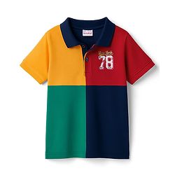 Babyhug Cotton Knit Half Sleeves Cut & Sew Polo T-Shirt with Text Graphic - Multicolor