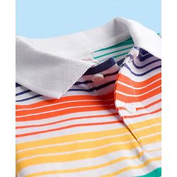 Babyhug Cotton Knit Half Sleeves Striped Polo T-Shirt with Ship Graphic - Multicolor