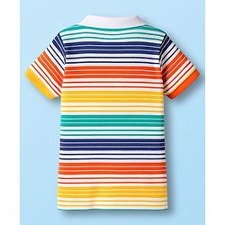 Babyhug Cotton Knit Half Sleeves Striped Polo T-Shirt with Ship Graphic - Multicolor