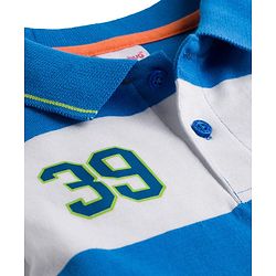 Babyhug Cotton Knit Half Sleeves Striped Polo T-Shirt with Text Graphic - Multicolor
