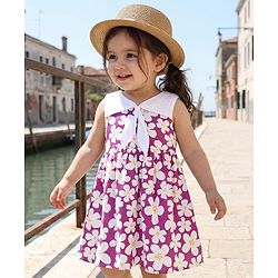 Babyhug Woven Sleeveless Frock with Floral Print - Purple