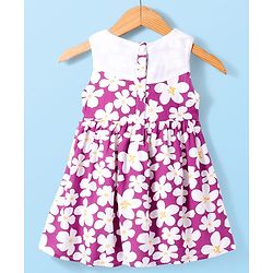 Babyhug Woven Sleeveless Frock with Floral Print - Purple