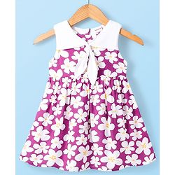 Babyhug Woven Sleeveless Frock with Floral Print - Purple