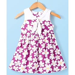 Babyhug Woven Sleeveless Frock with Floral Print - Purple