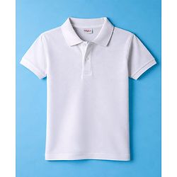 Babyhug Cotton Knit Half Sleeves Solid Colour Polo T-Shirt  - White