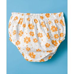 Babyhug Woven Frill Sleeves Floral Printed Frock with Bloomer & Headband - Orange