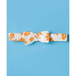 Babyhug Woven Frill Sleeves Floral Printed Frock with Bloomer & Headband - Orange