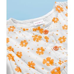 Babyhug Woven Frill Sleeves Floral Printed Frock with Bloomer & Headband - Orange