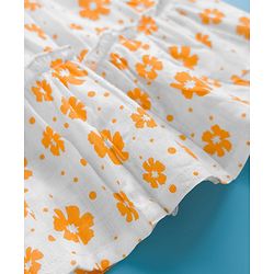 Babyhug Woven Frill Sleeves Floral Printed Frock with Bloomer & Headband - Orange